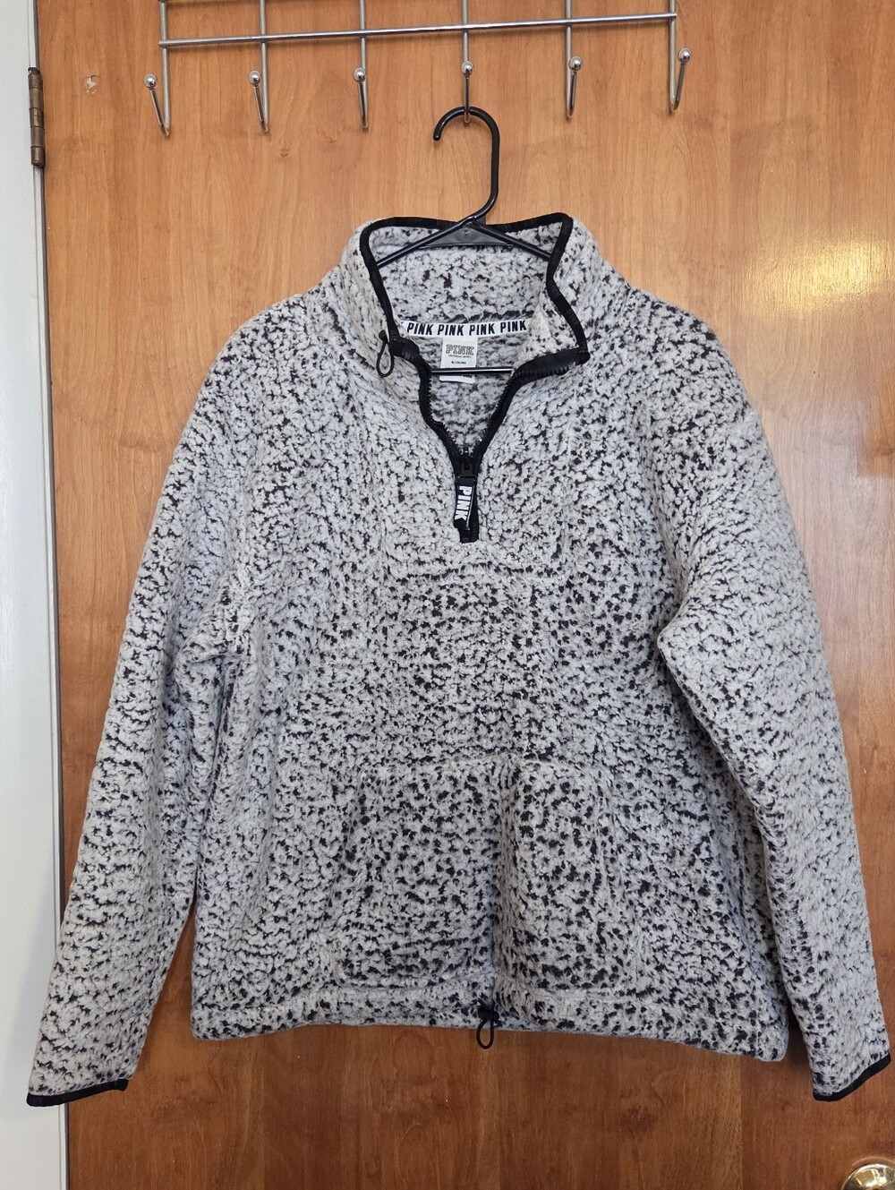 Victoria's Secret PINK Black & Gray Speckled Sherpa Half-Zip Pullover